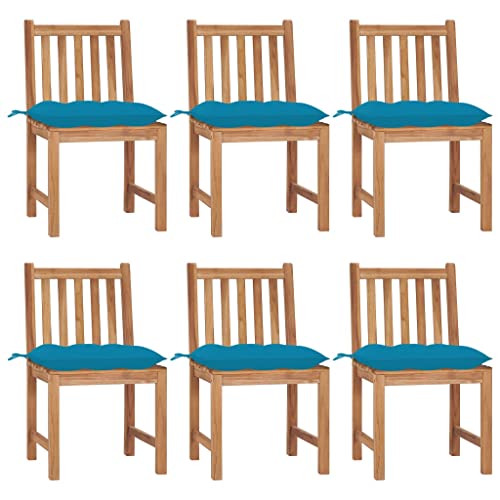 Youuihom Terrassenstuhl Konversationsstuhl Stühle für draußen Gartenstühle 6 STK. mit Kissen Massivholz Teak Geeignet für Rasen, Strand,Sonnenzimmer, Rasenflächen von Youuihom