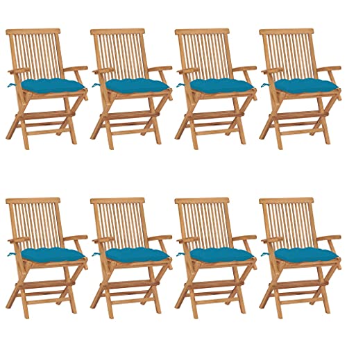Youuihom Terrassenstuhl Konversationsstuhl Stühle für draußen Gartenstühle mit Hellblauen Kissen 8 STK. Massivholz Teak Geeignet für Garten, Hinterhof, Patio, Terrasse, im Freien von Youuihom