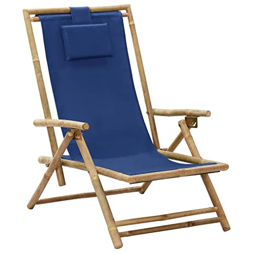 Youuihom Terrassenstuhl Konversationsstuhl Stühle für draußen Verstellbarer Relaxstuhl Marineblau Bambus und Stoff Geeignet für Rasen, Strand,Sonnenzimmer, Rasenflächen von Youuihom