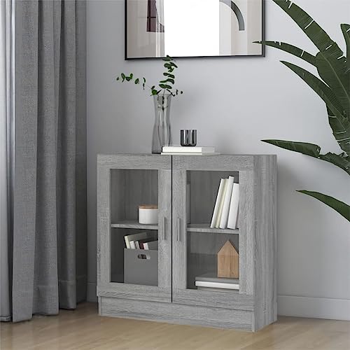 Youuihom Vitrinenschrank Grau Sonoma 82,5x30,5x80 cm Holzwerkstoff mit Glas Elegantes Design Schmales Regal für Wohnzimmer Dekoration und Aufbewahrung von Youuihom