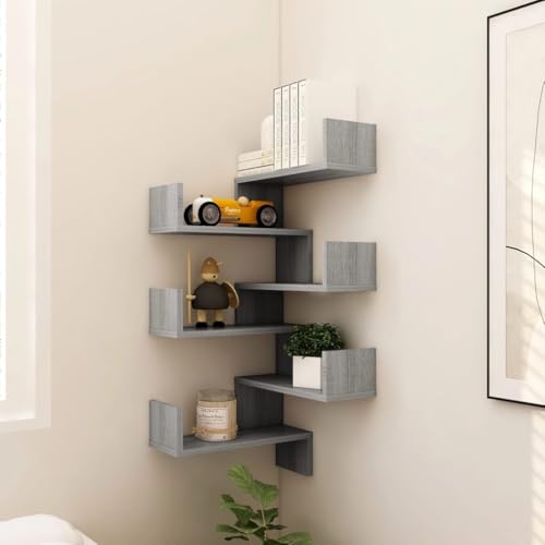 Youuihom Wand-Eckregal Eckregal 2 Stück Grau Sonoma 40x40x50 cm aus Holzwerkstoff Robust Feuchtigkeitsresistent Platzsparend für Wohnzimmer Schlafzimmer Badezimmer Küche von Youuihom