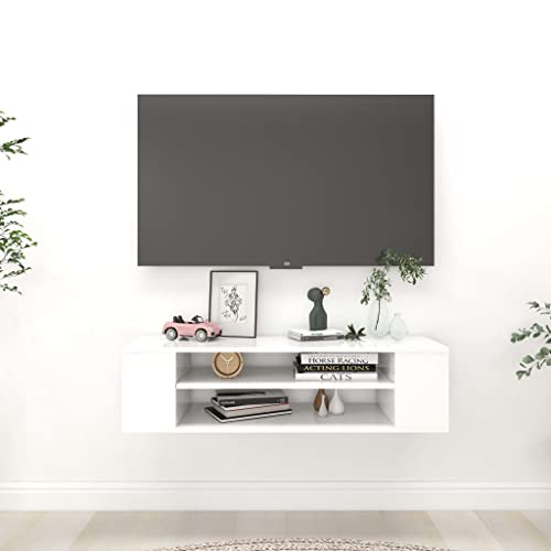 Youuihom Wand Lowboard TV Schrank Weiß 100x30x26,5 cm aus Holzwerkstoff Modernes Design Robust & Langlebig mit 2 offenen Fächern für Wohnzimmer Schlafzimmer Home Office von Youuihom