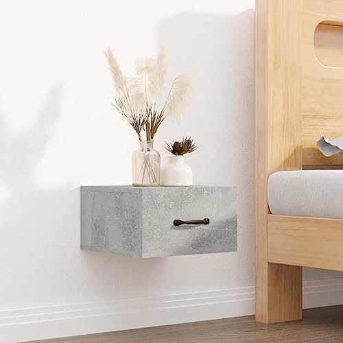 Youuihom Wand-Nachttisch Betongrau Schmal 35x35x20 cm Hänge-Nachttisch mit Stauraum für Schlafzimmer Platzsparendes Design von Youuihom