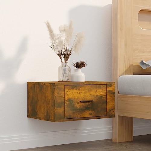 Youuihom Wand Nachttisch Räuchereiche 50x36x25 cm Moderner Schwebender Nachttisch aus Holzwerkstoff mit Stabilem Design und Stauraum für Schlafzimmer Wohnzimmer oder Flur von Youuihom