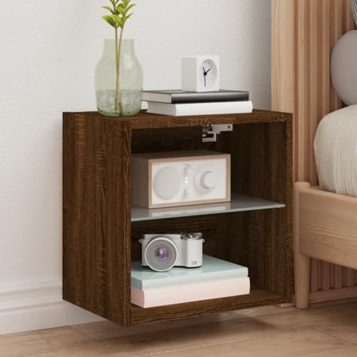 Youuihom Wand-Nachttisch mit LED-Leuchten Braun Eichen-Optik Schränke Couchtisch Tv Board Hängend Tv Bank für Schlafzimmer Flur Wohnstube Inneres von Youuihom