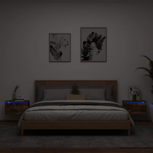 Youuihom Wand-Nachttische mit LED-Leuchten 2 STK. Räuchereiche Bett Kommode Nachtschrank Nachtkästchen Nachttisch Klein für Wohnzimmer Bad Schlafzimmer Balkon Youuihom Wand-Nachttische mit LED-Leuchten 2 STK. Räuchereiche Bett Kommode Nachtschrank Nachtkästchen Nachttisch Klein für Wohnzimmer Bad Schlafzimmer Balkon von Youuihom