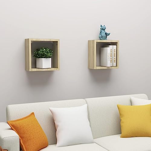 Youuihom Wand-Würfelregal Set 2 Stück Schwebendes Regal in Sonoma-Eiche 30x15x30 cm Robustes Holzwerkstoff Design für Wohnzimmer Schlafzimmer Küche Dekoration von Youuihom
