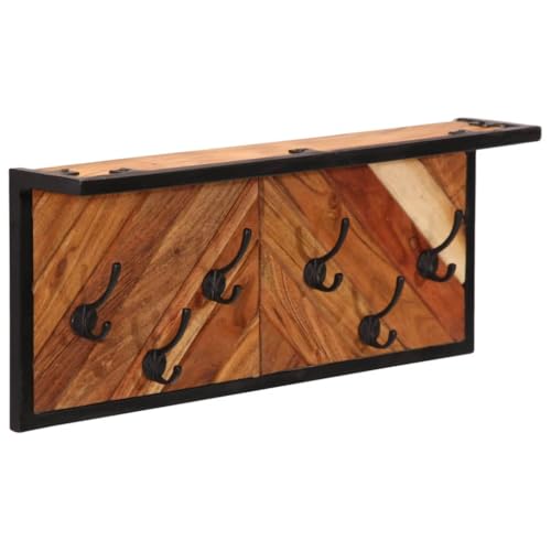 Youuihom Wandgarderobe Massivholz Akazie mit 6 Eisernen Haken 60 x 10 x 24 cm für Flur Wohnzimmer Platzsparende Aufbewahrung Robust und Langlebig von Youuihom