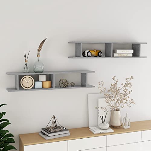 Youuihom Wandregal 2er Set Betongrau 105x18x20 cm Holzwerkstoff Schwebendes Regal Modernes Design Stabil für Wohnzimmer Schlafzimmer Bad Deko von Youuihom
