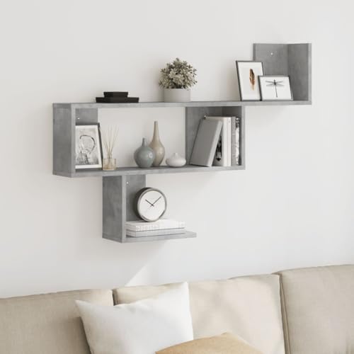 Youuihom Wandregal Betongrau 100x15x70 cm Holzwerkstoff Schwebendes Regal Stilvoll und Platzsparend mit Viel Stauraum für Wohnzimmer Bad Küche von Youuihom
