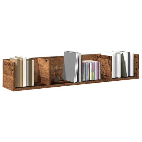 Youuihom Wandregal CD Regal mit Schwebendem Design aus Holzwerkstoff Altholz-Optik 100x18x18 cm 4 Fächer für CDs DVDs Bücher in Wohnzimmer oder Büro von Youuihom