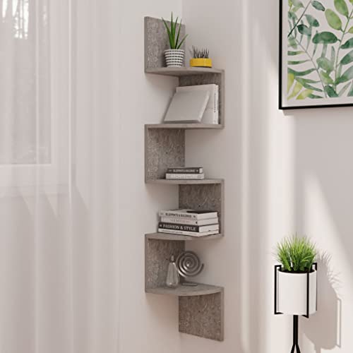 Youuihom Wandregal Eckregal Betongrau 19x19x123 cm aus Holzwerkstoff Modernes Design für Wohnzimmer Bad Küche Deko von Youuihom