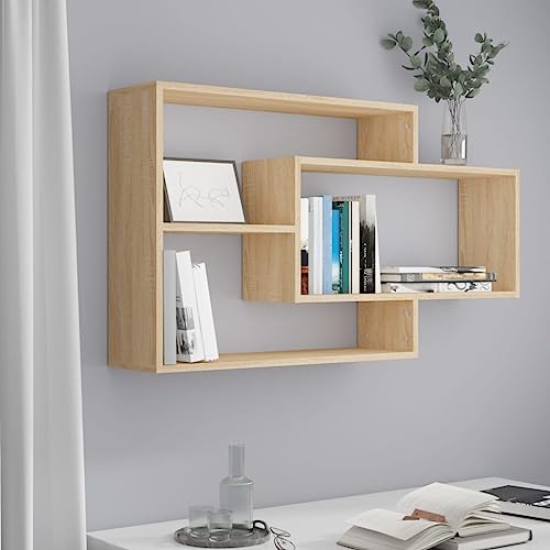 Youuihom Wandregal Holzwerkstoff Sonoma-Eiche 104x20x58,5 cm mit 3 offenen Fächern Robust Leicht zu Reinigen für Bücher Deko Aufbewahrung im Wohnzimmer Schlafzimmer Büro von Youuihom