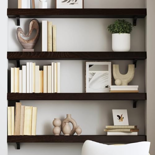 Youuihom Wandregal Massivholz Eiche Dunkelbraun 100x20x6 cm Schwebendes Regal mit Naturkante für Badezimmer Küche Wohnzimmer Bücherregal Wandboard Ablage von Youuihom