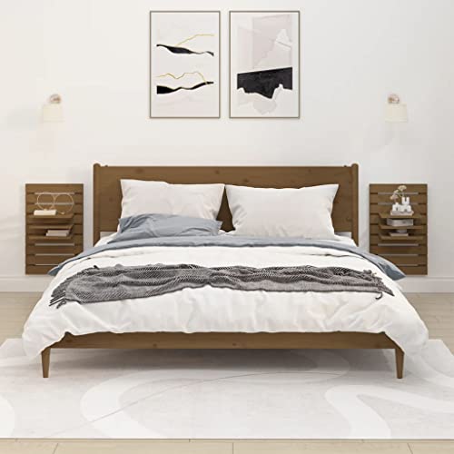 Youuihom Wandregal Nachttisch 2 Stück aus Massivholz Kiefer Honigbraun 40x17,5x63 cm Platzsparendes Schweberegal mit Verstellbaren Regalbrettern für Schlafzimmer Youuihom Wandregal Nachttisch 2 Stück aus Massivholz Kiefer Honigbraun 40x17,5x63 cm Platzsparendes Schweberegal mit Verstellbaren Regalbrettern für Schlafzimmer von Youuihom