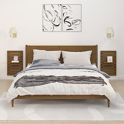 Youuihom Wandregal Nachttisch Set aus Massivholz Kiefer Honigbraun 40x17.5x63cm 2 Stück mit Verstellbarem Regalboden für Wandmontage in Schlafzimmer Wohnzimmer Bad Youuihom Wandregal Nachttisch Set aus Massivholz Kiefer Honigbraun 40x17.5x63cm 2 Stück mit Verstellbarem Regalboden für Wandmontage in Schlafzimmer Wohnzimmer Bad von Youuihom