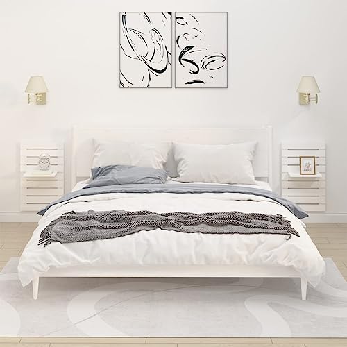 Youuihom Wandregal Nachttisch Weiß Massivholz Kiefer 2 Stück 40x17.5x63cm mit Flexiblem Regalboden Wandmontiert für Schlafzimmer Badezimmer von Youuihom