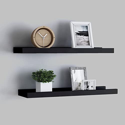 Youuihom Wandregal Schwarz 2 Stück MDF Schmal 60x9x3 cm U-Form mit Vorderkante für Bilderrahmen Deko in Wohnzimmer Bad Küche Schlafzimmer von Youuihom