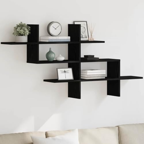 Youuihom Wandregal Schwarz Eichen-Optik 124,5x18x60,5 cm Holzwerkstoff Schwebendes Regal mit Stauraum für Wohnzimmer Küche Bad Bücher Deko von Youuihom