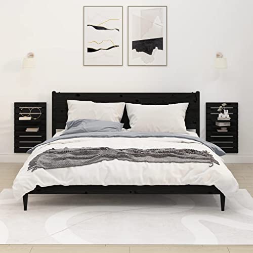 Youuihom Wandregal Schwarz Massivholz Kiefer 2 Stück Nachttisch mit 3 Verstellbaren Regalböden Wandmontiert Stabil und Platzsparend für Schlafzimmer Wohnzimmer Badezimmer Youuihom Wandregal Schwarz Massivholz Kiefer 2 Stück Nachttisch mit 3 Verstellbaren Regalböden Wandmontiert Stabil und Platzsparend für Schlafzimmer Wohnzimmer Badezimmer von Youuihom