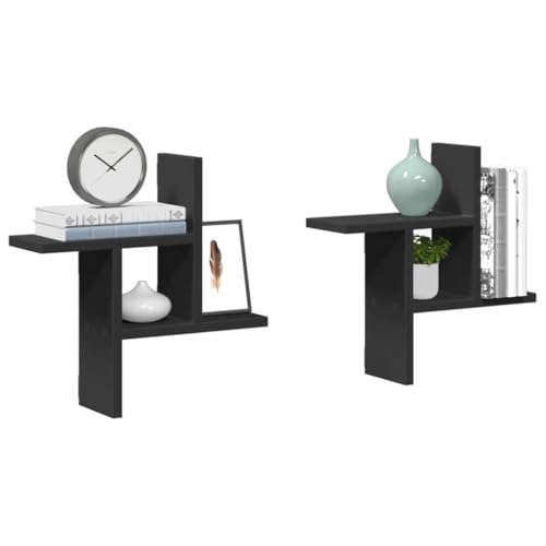 Youuihom Wandregal Schwebend 2er Set Schwarz Holzwerkstoff 38x12x38 cm Robust und Platzsparend für Küche Bad Wohnzimmer Wandregale Wand Board von Youuihom