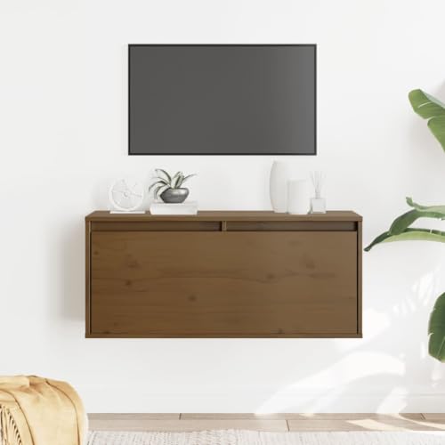 Youuihom Wandregal Schwebend Bücherregal Honigbraun 80x30x35 cm Massivholz Kiefer Robust Wandschrank für Wohnzimmer Küche Bad Dekoration und Aufbewahrung von Youuihom