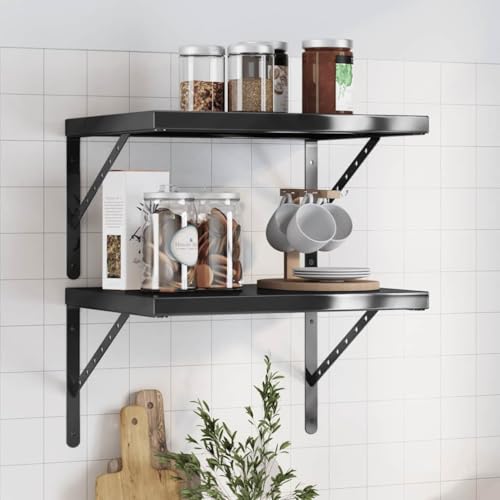 Youuihom Wandregal Schweberegal Schwarz Edelstahl 50x40 cm 2 Stück Robust Langlebig Platzsparend für Wohnzimmer Schlafzimmer Büro von Youuihom