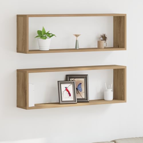 Youuihom Wandregal Set 2 STK. Artisan Eiche Holzwerkstoff 80x15x26 cm Braun Rechteckig Wandmontiert Robust bis 60kg Tragkraft für Wohnzimmer Küche Deko Bücherregal von Youuihom