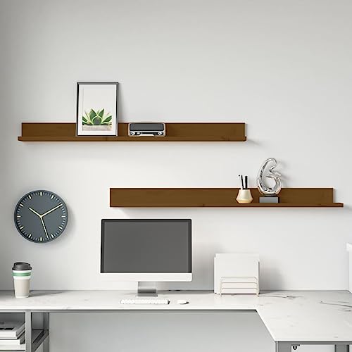 Youuihom Wandregal Set 2 Stück Honigbraun Massivholz Kiefer 110x11x9 cm Schwebendes Regal für Bücher Deko in Wohnzimmer Küche Bad Rustikales Design von Youuihom