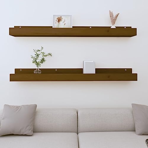 Youuihom Wandregal Set 2 Stück Honigbraun Massivholz Kiefer 110x12x9 cm Bücherregal Wandregale mit offenen Fächern für Wohnzimmer Küche Bad Deko von Youuihom