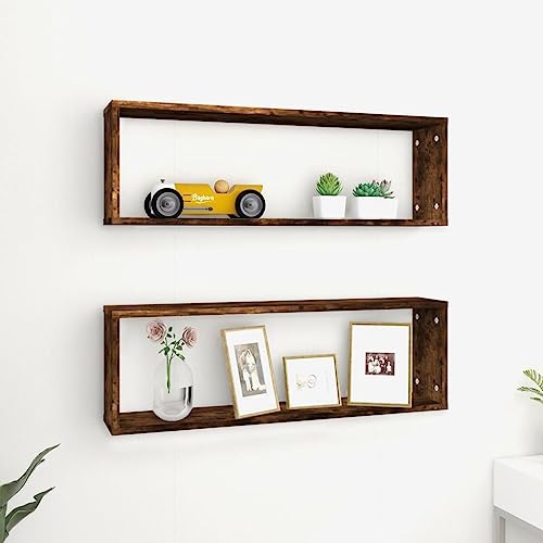 Youuihom Wandregal Set 2 Stück Räuchereiche Holzwerkstoff 80x15x26,5 cm Schwebendes Regal für Bücher Deko Bad Wohnzimmer Küche Modernes Design Stauraum von Youuihom