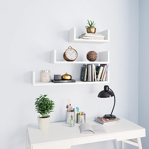Youuihom Wandregal Set 3 STK. Weiß Holzwerkstoff U-Form Design Schlicht Elegant für Wohnzimmer Küche Schlafzimmer Aufbewahrung von Youuihom