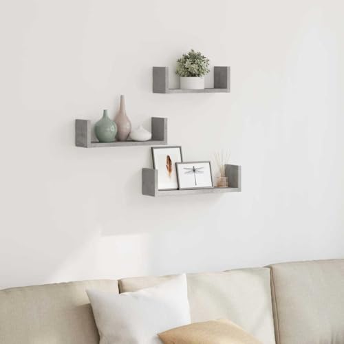 Youuihom Wandregal Set 3 Stück Betongrau Holzwerkstoff Schwebendes Regal für Wandmontage in Wohnzimmer Küche Bad mit Robustem Design und Stauraum von Youuihom