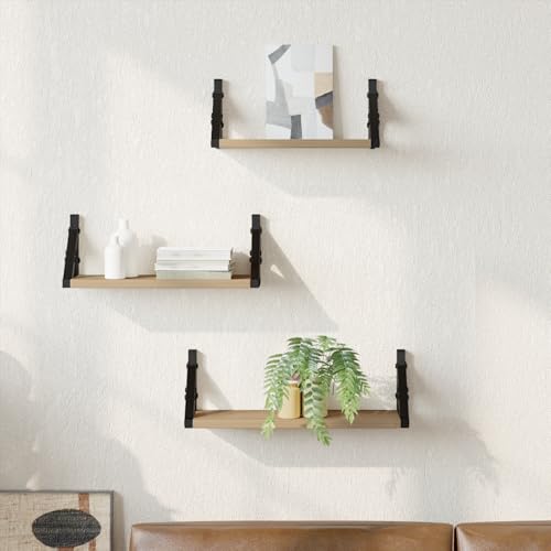 Youuihom Wandregal Set 3-teilig aus Massivholz Eiche Artisan Braun Matt Rechteckig für Wandmontage in Wohnzimmer Büro Schlafzimmer mit rustikalem Design und viel Stauraum von Youuihom