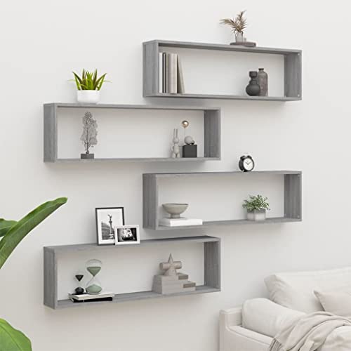 Youuihom Wandregal Set aus Holzwerkstoff 4 Stück Grau Sonoma 100x15x30 cm Schmale Schweberegale für Wandmontage in Wohnzimmer Bad Küche zur Aufbewahrung von Büchern und Deko von Youuihom