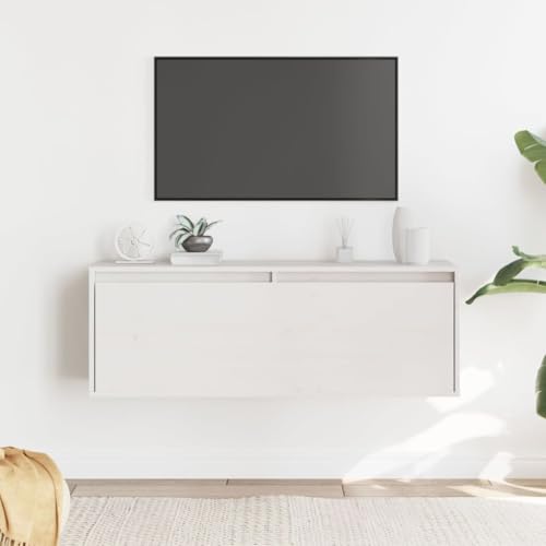 Youuihom Wandregal Weiß 100x30x35 cm Massivholz Kiefer Schwebender Hängeschrank für Bücher Deko Wohnzimmer Küche Bad von Youuihom
