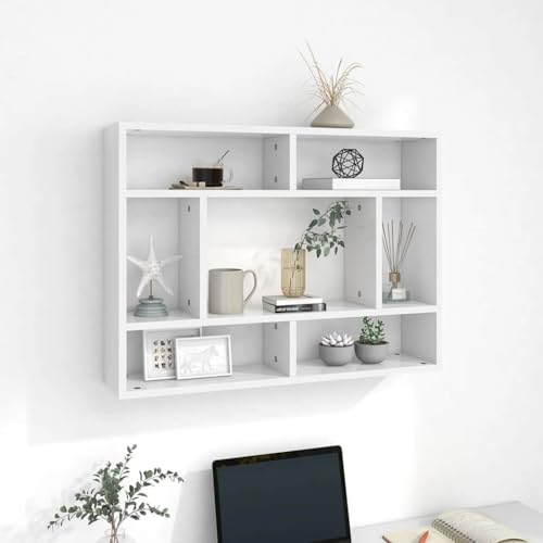 Youuihom Wandregal Weiß 75x16x55 cm aus Holzwerkstoff, Schmal und Stilvoll mit Offenen Fächern, Robuster Wandregal für Wohnzimmer, Bad, Küche als Bücherregal oder Deko Ablage von Youuihom