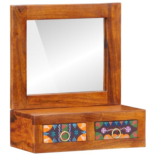 Youuihom Wandregal aus Massivholz Akazie Braun 40x20x50 cm mit Art Deco Design Goldgriffen Spiegel und Schubladen für Schlafzimmer Aufbewahrung Youuihom Wandregal aus Massivholz Akazie Braun 40x20x50 cm mit Art Deco Design Goldgriffen Spiegel und Schubladen für Schlafzimmer Aufbewahrung von Youuihom