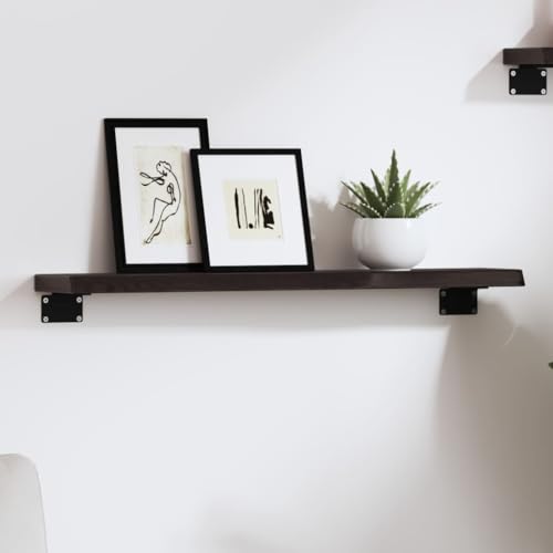 Youuihom Wandregal aus Massivholz Eiche Dunkelbraun 60x10x2 cm mit Naturkante für Wanddeko Bücher Pflanzen in Wohnzimmer Bad Küche von Youuihom