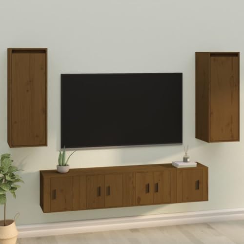 Youuihom Wandregal aus Massivholz Kiefer Honigbraun 30x30x80 cm Schwebendes Regal Set 2 Stück Modernes Design Robust und Praktisch für Wohnzimmer Bad Küche von Youuihom