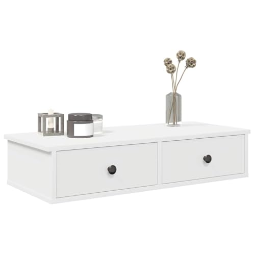 Youuihom Wandregal mit 2 Schubladen Weiß 80x31x17cm Holzwerkstoff Schwebendes Regal für Wohnzimmer Schlafzimmer Bad Küche Stauraum Aufbewahrung von Youuihom