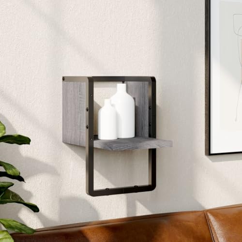 Youuihom Wandregal mit Metallstange Grau Sonoma 20x25x30 cm Holzwerkstoff Schweberegal für Wandmontage Stauraum Deko Bücher Gewürze Küche Bad Wohnzimmer von Youuihom