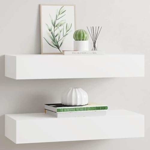 Youuihom Wandregal mit Schublade 2 Stück Weiß 60x23,5x10 cm MDF Metall Schweberegal Kompakt Design für Wohnzimmer Schlafzimmer Dekoration Aufbewahrung von Youuihom