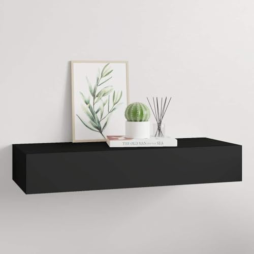 Youuihom Wandregal mit Schublade Schwarz 60x23,5x10 cm MDF Metall Schweberegal Kleines Regal für Wohnzimmer Schlafzimmer als Nachttisch mit Robustem Design von Youuihom