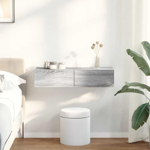 Youuihom Wandregal mit Schubladen Grau Sonoma 80x33x17 cm Robustes Holzwerkstoff Regal für Wandmontage Praktische Aufbewahrung in Wohnzimmer Schlafzimmer Küche von Youuihom