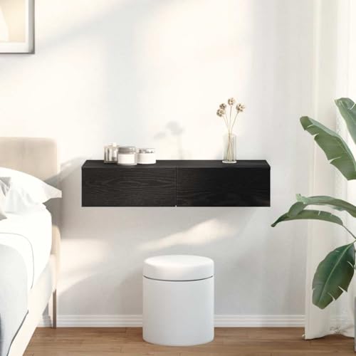 Youuihom Wandregal mit Schubladen Schwarz 80x33x17 cm Holzwerkstoff Schwebendes Regal für Wohnzimmer Schlafzimmer Badezimmer Praktische Aufbewahrung von Youuihom