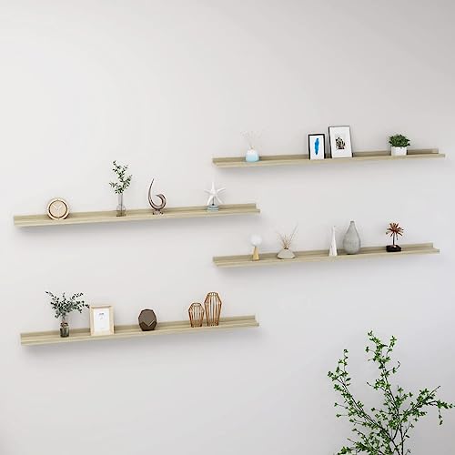 Youuihom Wandregale 4 Stück Sonoma-Eiche 115x9x3 cm | Schweberegal aus MDF für Deko Bücher Pflanzen | Robustes Design mit 5 kg Tragkraft pro Regal | Vielseitig in Wohnzimmer Küche Bad einsetzbar von Youuihom