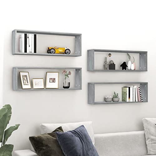 Youuihom Wandregale Wandmontiertes Regal TV-Wandregal CD-Regale Display-Regal 4 STK. Grau Sonoma 80x15x26,5 cm Holzwerkstoff Geeignet für Eingang, Bad, Arbeitszimmer, Büro von Youuihom