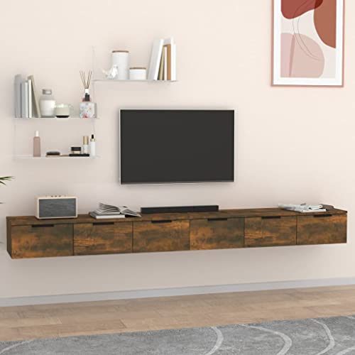Youuihom Wandschränke 2 Stück Schweberegal Räuchereiche Holzwerkstoff 102x30x20 cm mit Schubladen für Wandmontage Wohnzimmer Büro Aufbewahrung von Youuihom