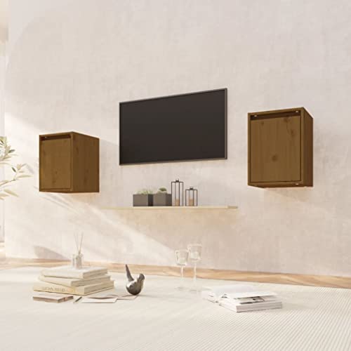 Youuihom Wandschränke Set aus Massivholz Kiefer Honigbraun 30x30x40 cm 2 Stück Robuster dekorativer Hängeschrank für Wohnzimmer Küche Bad von Youuihom